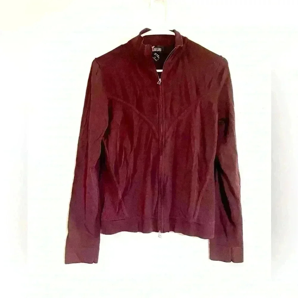 LouLou Maroon Lightweight Rayon Zipper Jacket Size XL‎